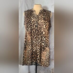 Cocomo Brown Black Leopard Sleeveless Hi Low Blouse Sheer Stretch Fabric 2X